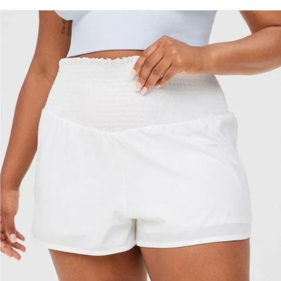 aerie Pants - Aerie White Offline Smocked High Waisted Running Shorts